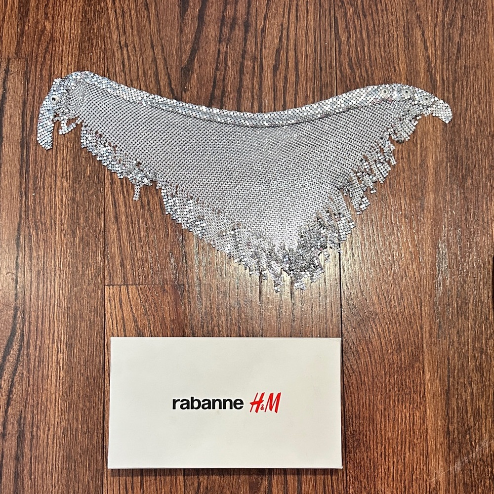 NIB Rabanne x H&M silver metal mesh triangle scarf with fringe